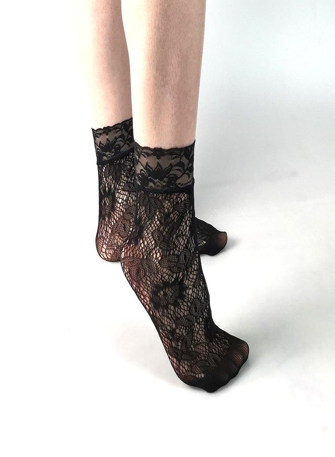 MarJunSep Lace Ankle Socks for Women Teen Girls Cute Elegent Mesh Fishnet Ankle Crew Socks Sexy Fashion (US, Alpha, One Size, Regular, Regular, Set of 6 Pairs Black) - Image 5