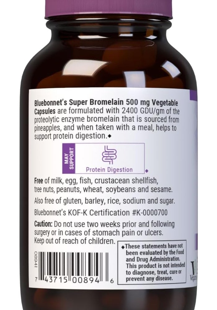 Bluebonnet Nutrition Super Bromelain Vegetarian Capsules, 500 mg, 60 Count - Image 3