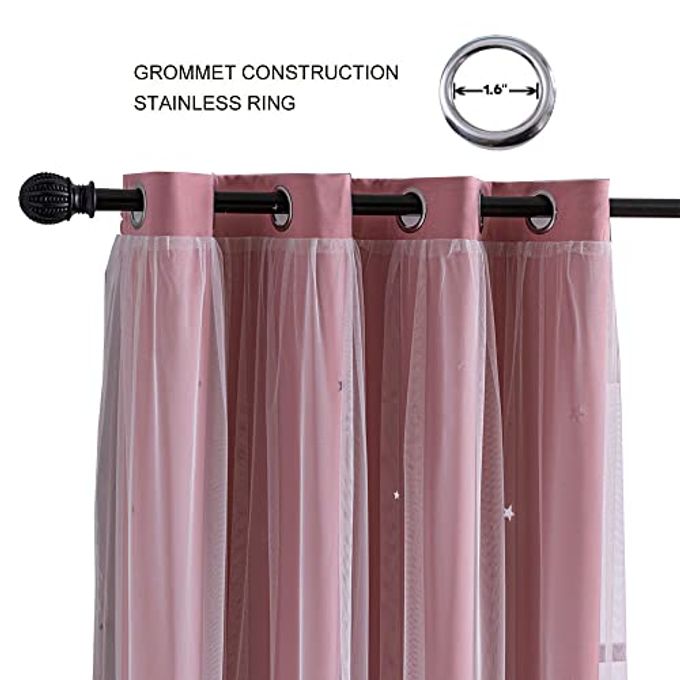 FANLI 2 Panels Star Blackout Curtains for Kid Girls Bedroom Living Room Darking Stripe Double Layer Star Cut Out Wall Home Decor Gradient Grommet Window Curtains (Pink 63L) - Image 5