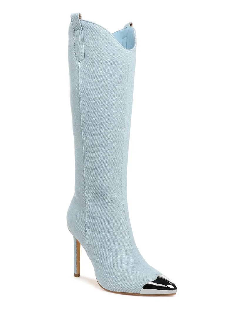 London Rag Metallic Cap Toe Denim Boots in Blue