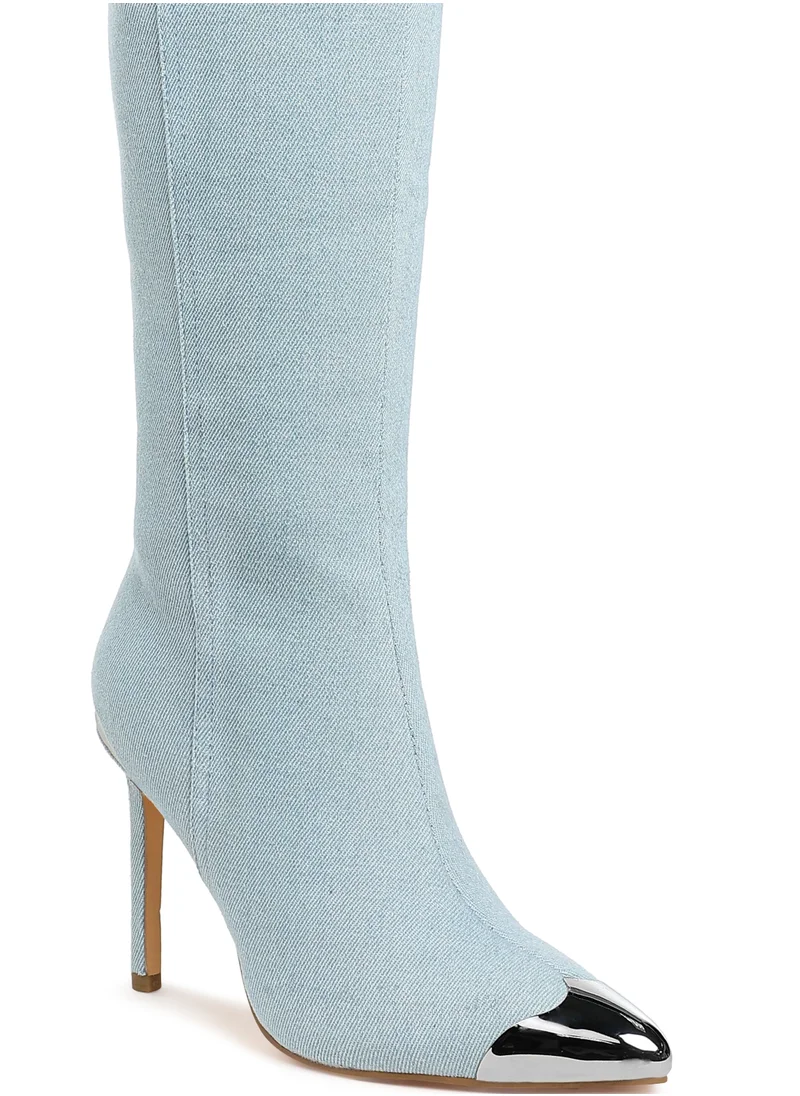 London Rag Metallic Cap Toe Denim Boots in Blue