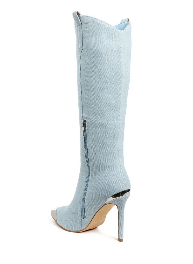 London Rag Metallic Cap Toe Denim Boots in Blue