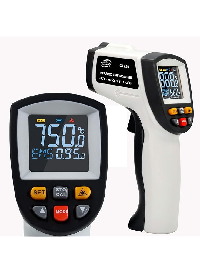 Benetech Gt750 Infrared Thermometer Data Logger -58℉~1382℉(-50℃~750℃) With 30 Groups Memory, Ir Laser Pyrometer Gun With High Low Temperature Alarm & Max Min Dif Avg Value For Cooking Auto Repair - Image 1