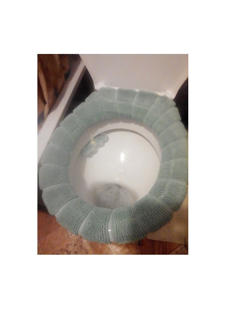 THE PACK Bathroom Soft Thicker Warmer Stretchable Washable Cloth Toilet Seat Cover Pads - Green  - Image 4