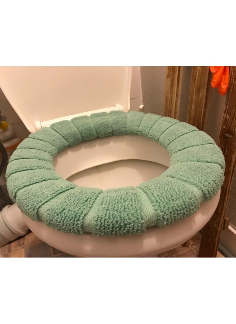 THE PACK Bathroom Soft Thicker Warmer Stretchable Washable Cloth Toilet Seat Cover Pads - Green  - Image 5
