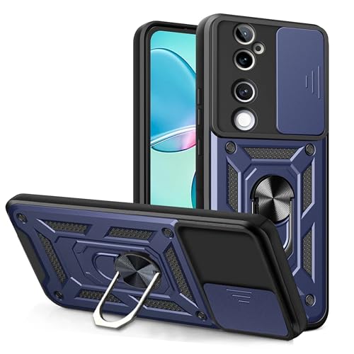 SPAZY CASE® Vivo V40 / V40 Pro 5G / T3 Ultra 5G Back Cover | Heavy Duty Hybrid Case with 360 Degree Rotating Finger Ring Holder + Slider Shutter Camera Protection Case - Blue - Image 1