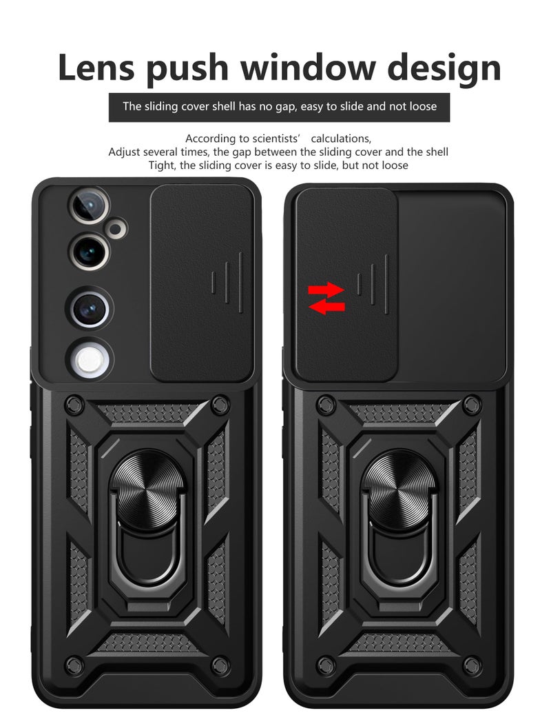 SPAZY CASE® Vivo V40 / V40 Pro 5G / T3 Ultra 5G Back Cover | Heavy Duty Hybrid Case with 360 Degree Rotating Finger Ring Holder + Slider Shutter Camera Protection Case - Blue - Image 3