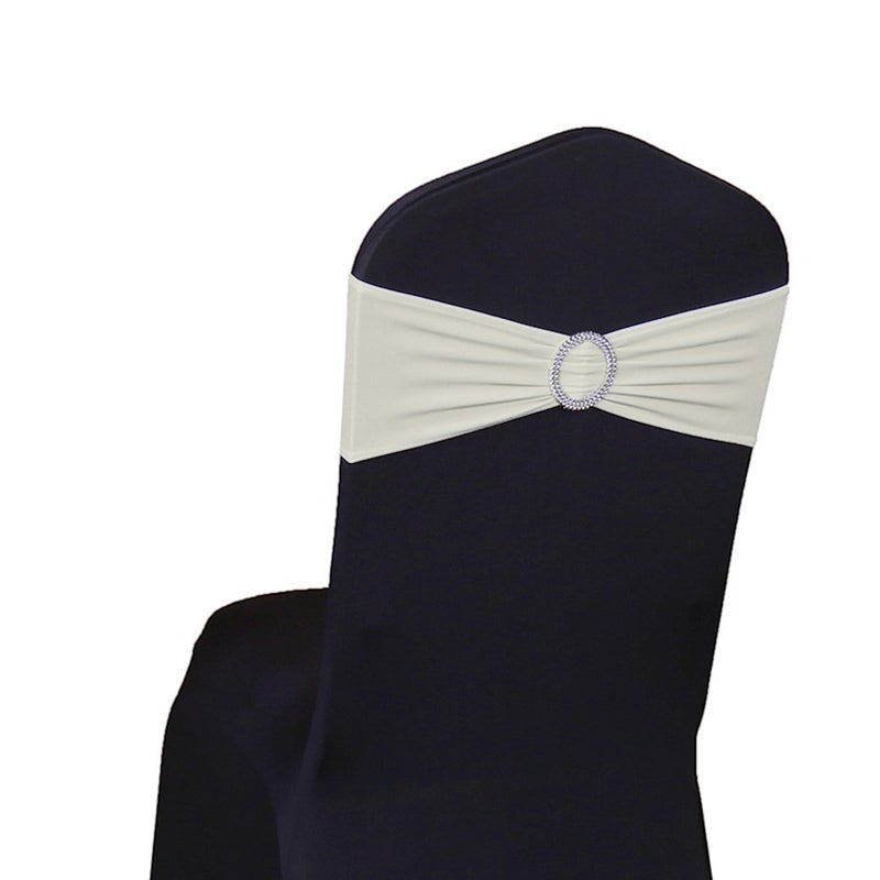 SINSSOWL 50 Stretch Spandex Ivory Chair Sashes for Wedding Chair Bows Bands with Slider Buckles Fitting Party Feast Banquet Restaurant Event Bridal Baby Shower Decoration