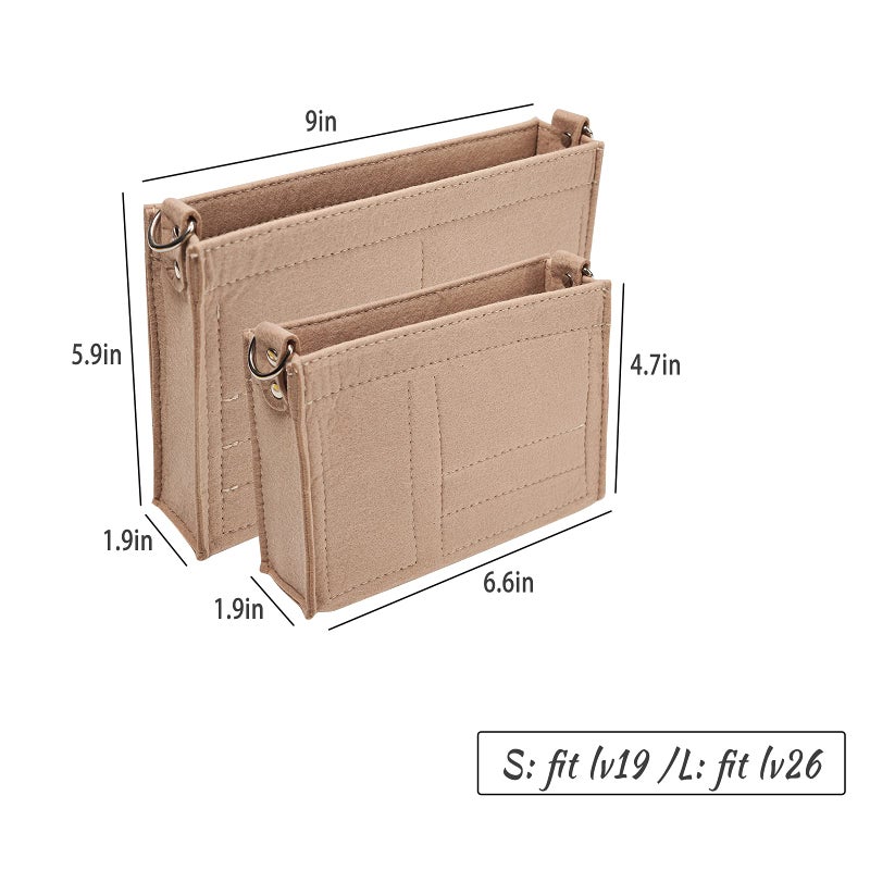 Vercord Felt Purse Insert Organizer 26 19 Toiletry Pouch Insert with D Ring Attach Chain Strap Beige L - Image 2
