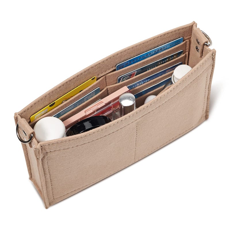 Vercord Felt Purse Insert Organizer 26 19 Toiletry Pouch Insert with D Ring Attach Chain Strap Beige L - Image 1
