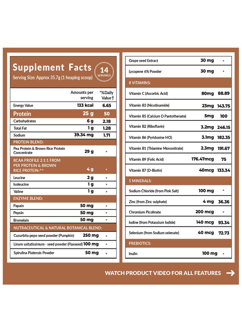 CARBAMIDE FORTE - Carbamide Forte Plant Protein Powder - Plant Based Protein Powder with Multivitamin, Minerals, Superfoods, Pea Protein, Digestive Enzymes | Plant Protein Powder - Belgian Chocolate Flavour - 500g - Image 1