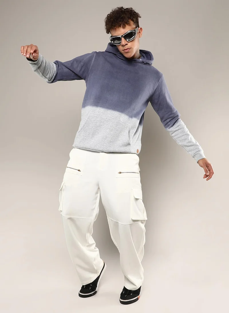 CAHOOT  Men's Steel Blue & Cloud Grey Ombre Panel Hoodie for Men | Best Price UAE