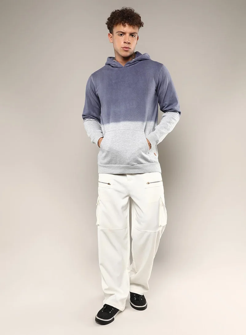 CAHOOT  Men's Steel Blue & Cloud Grey Ombre Panel Hoodie for Men | Best Price UAE