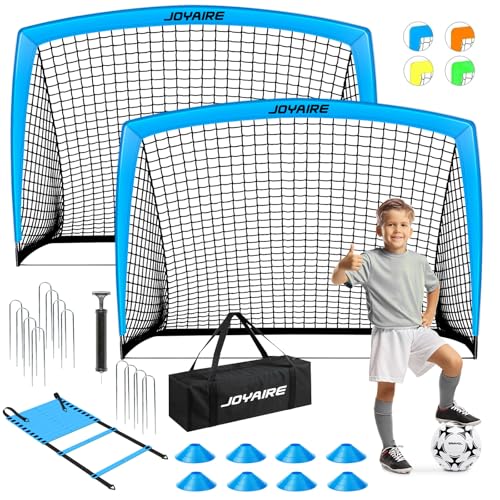 JOYAIRE Soccer Goals for Backyard Set Portable Kids Toddler Soccer Goal 2 of 6 x 4 Soccer Net Soccer Training Equipment with Size 4 Soccer Ball Carry Bag Youth Games Sports Outdoor PlayBlue - Image 1