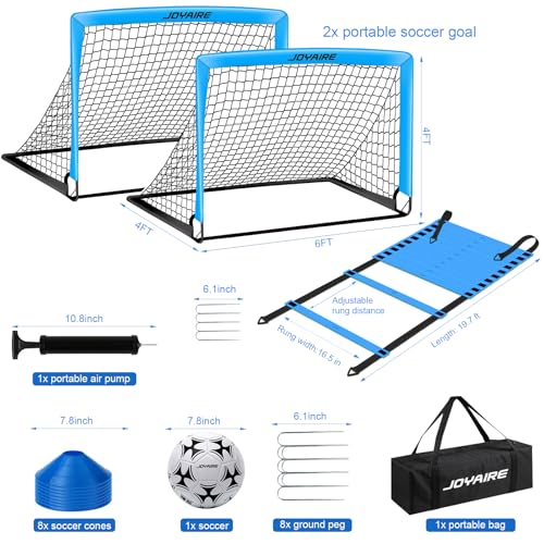 JOYAIRE Soccer Goals for Backyard Set Portable Kids Toddler Soccer Goal 2 of 6 x 4 Soccer Net Soccer Training Equipment with Size 4 Soccer Ball Carry Bag Youth Games Sports Outdoor PlayBlue - Image 3