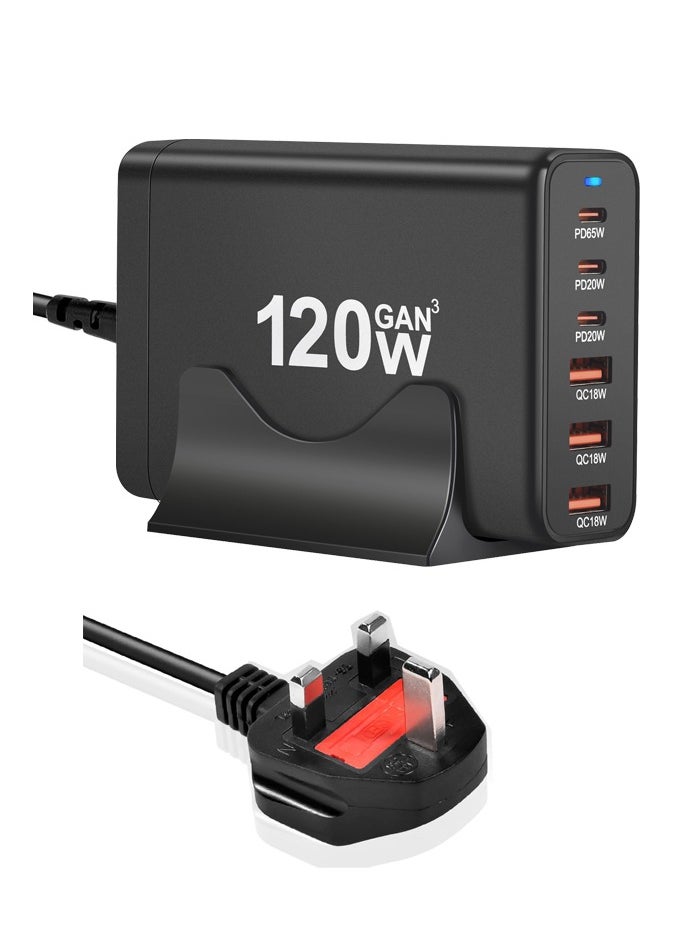 ARNOTEC - USB C Charging Station 120W  Compact 6 Port USB C Charging Station, Portable USB C Wall Charger Adapter With 3 USB-C + 3 USB-A, 65W Port for MacBook IOS, Galaxy - Image 1