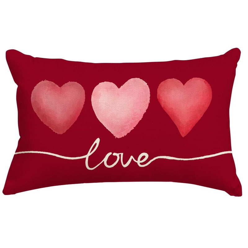 RABUSOFA Valentines Pillow Covers 12x20 Red Pink Hearts Love Throw Decorative Outdoor Lumbar Cushion Cases for Valentines Decor Decorations for Home Couch Patio(26018R-12) - Image 1