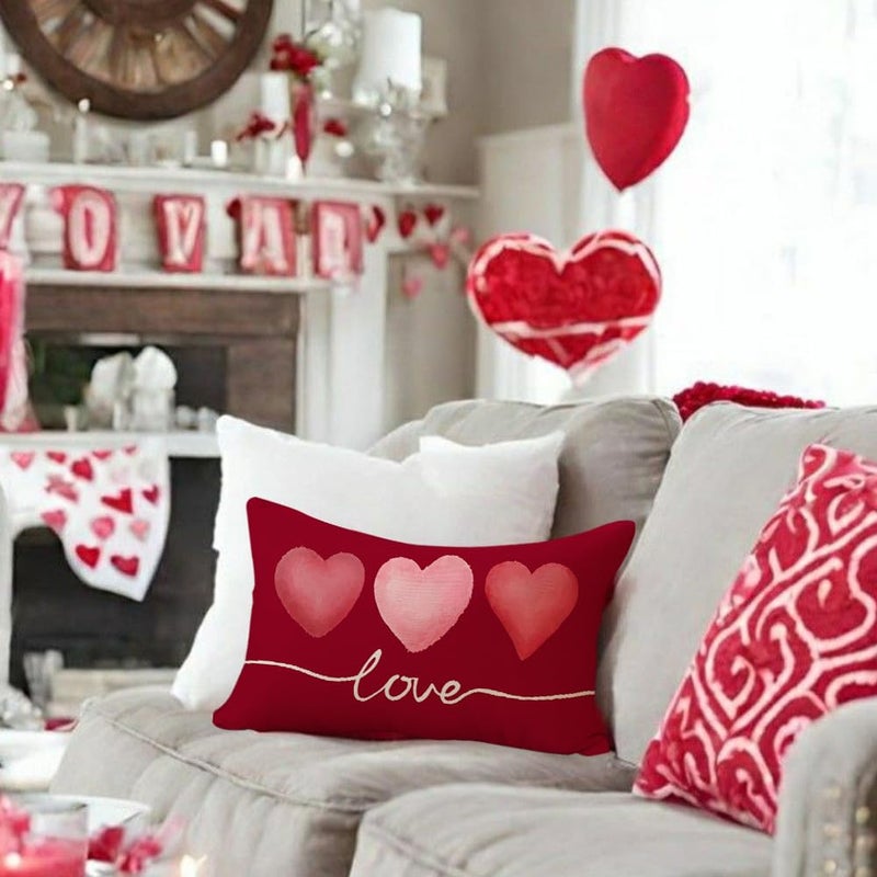 RABUSOFA Valentines Pillow Covers 12x20 Red Pink Hearts Love Throw Decorative Outdoor Lumbar Cushion Cases for Valentines Decor Decorations for Home Couch Patio(26018R-12) - Image 2