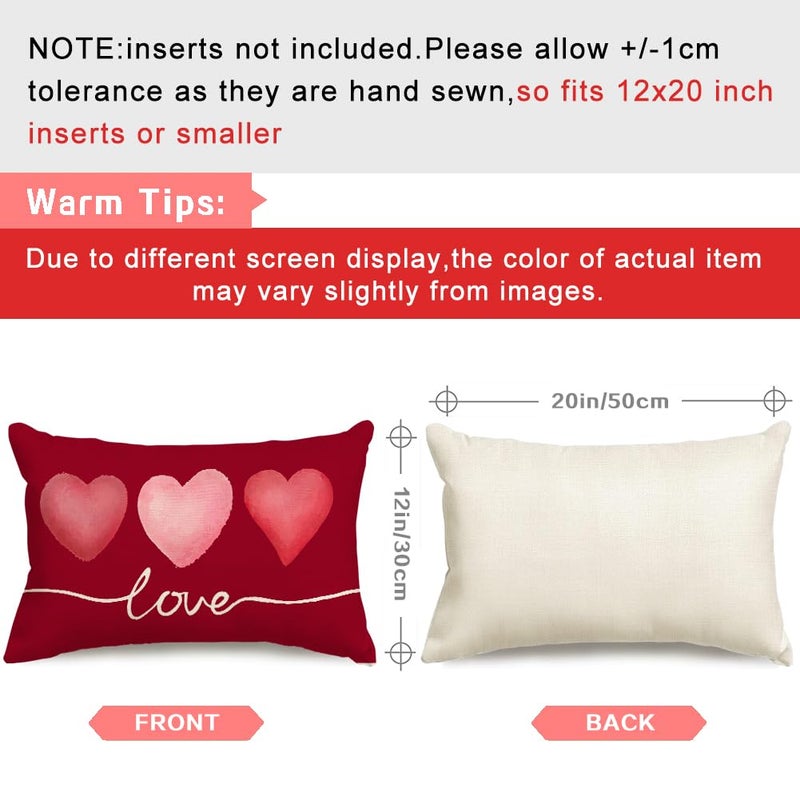 RABUSOFA Valentines Pillow Covers 12x20 Red Pink Hearts Love Throw Decorative Outdoor Lumbar Cushion Cases for Valentines Decor Decorations for Home Couch Patio(26018R-12) - Image 4
