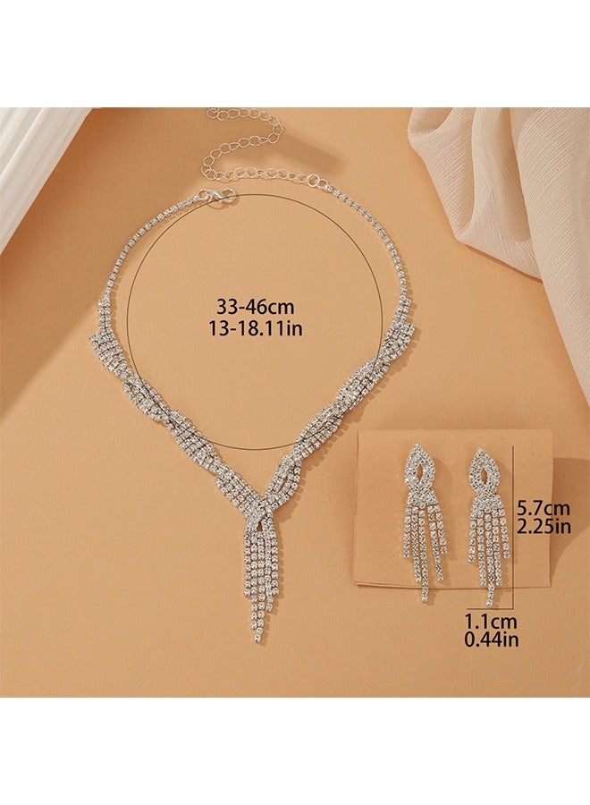 HY Silver Bride Wedding Jewelry Sets Crystal Bridal Necklace Earrings Set Rhinestone Costume Jewelry Set Prom Choker Necklace for Women and Brides  - Image 2