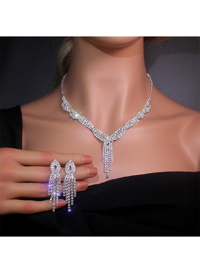 HY Silver Bride Wedding Jewelry Sets Crystal Bridal Necklace Earrings Set Rhinestone Costume Jewelry Set Prom Choker Necklace for Women and Brides  - Image 1