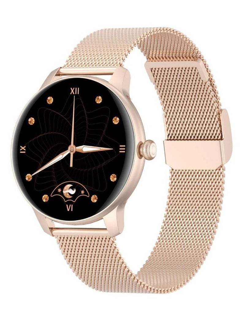 miYou Modern Style Woman Smart Watch with Metal Strap Blood Oxygen Heart Rate Monitor Gold  - Image 1