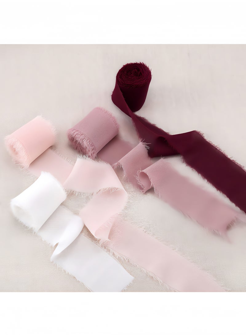 Peachjoy Handmade Fringe Chiffon Silk Ribbon Ribbons Set for Wedding Invitations, Bridal Bouquets, Gifts Wrapping, DIY Crafts 4 Rolls (Burgundy/Dusty Rose/Mauve/Pink) - Image 3