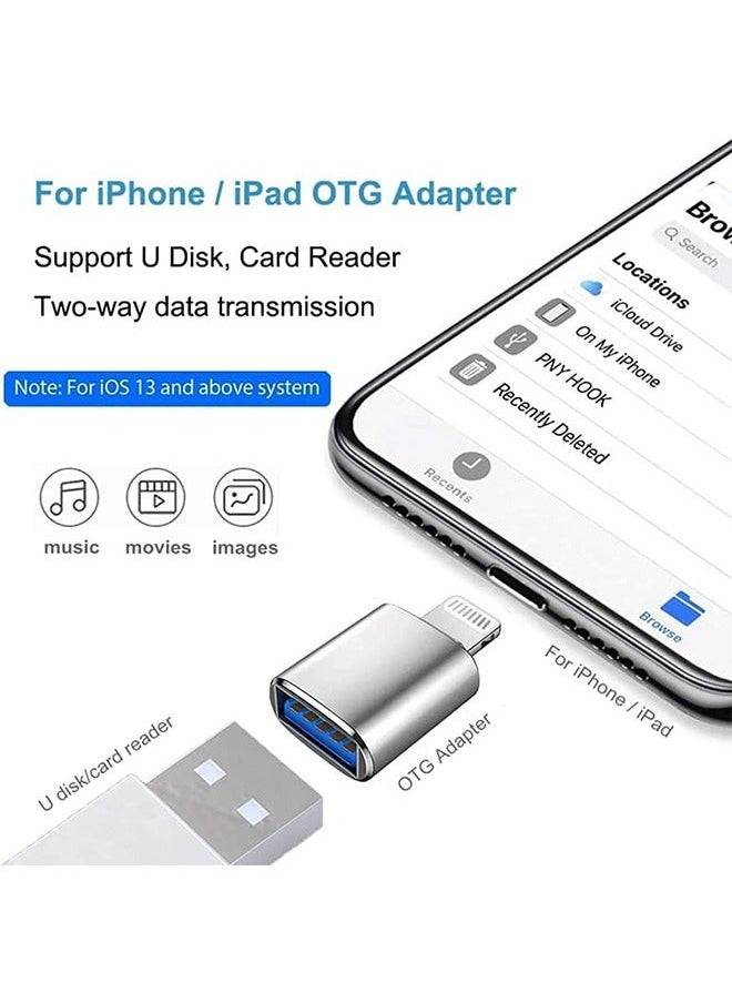 Generic - Portable Apple Lightning Reader With USB Port, USB3.0 To Lightning Camera Reader Adapter, OTG Data Sync Converter,  Support Camera Card Reader U Disk (Silver, System Requirements IOS13 or Above) - Image 1
