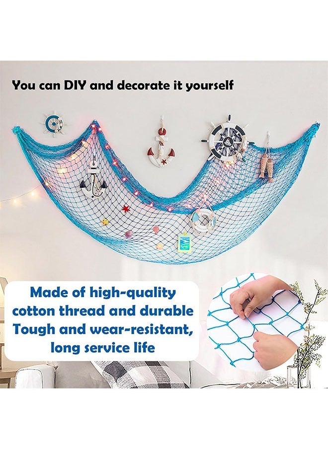 ZVEV Fishing Net Decoration,(78 x 78 Inch, Blue) Decorative Fishing Net Nautical Wall Hanging Fish Nets Decor Netting for Wall Frame Photo,Mediterranean Style Nautical Decorative Fishing Net (Blue) - Image 3