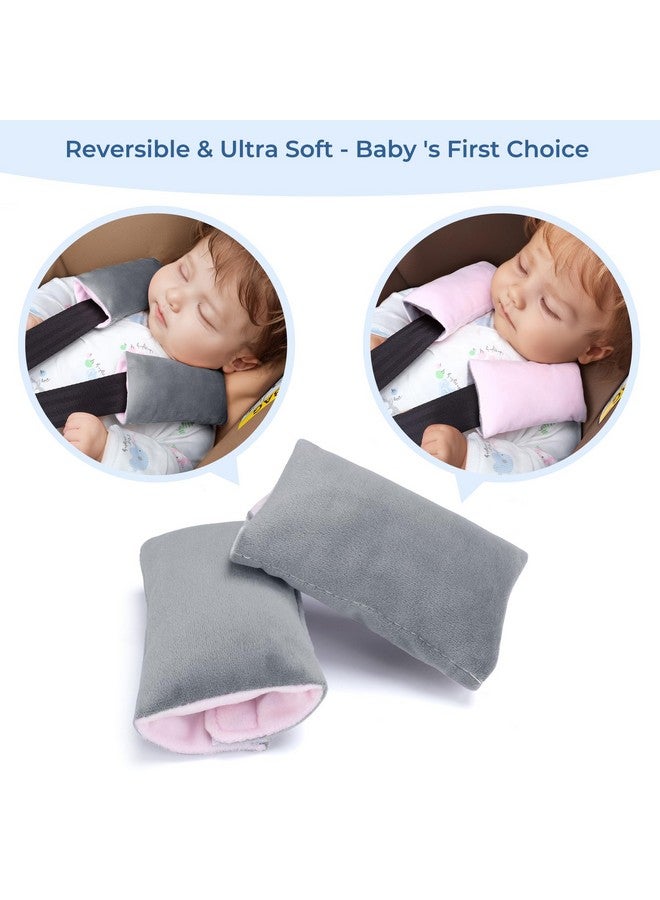 COOLBEBE Car Seat Straps Shoulder Pads for Baby Kids, Super Soft Seat Belt Covers for All Car Seats/Pushchair/Stroller/High Chair(Grey/Pink) - Image 3