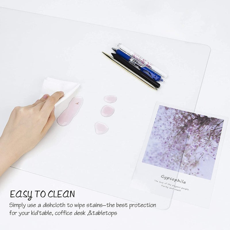Oterri Clear Writing Desk Pad, 14â€™â€™x30â€ Heat Resistant Waterproof PVC Round Edge Durable Desk Protect Mat, Anti-Static Writing Mat Table Protector - Image 4