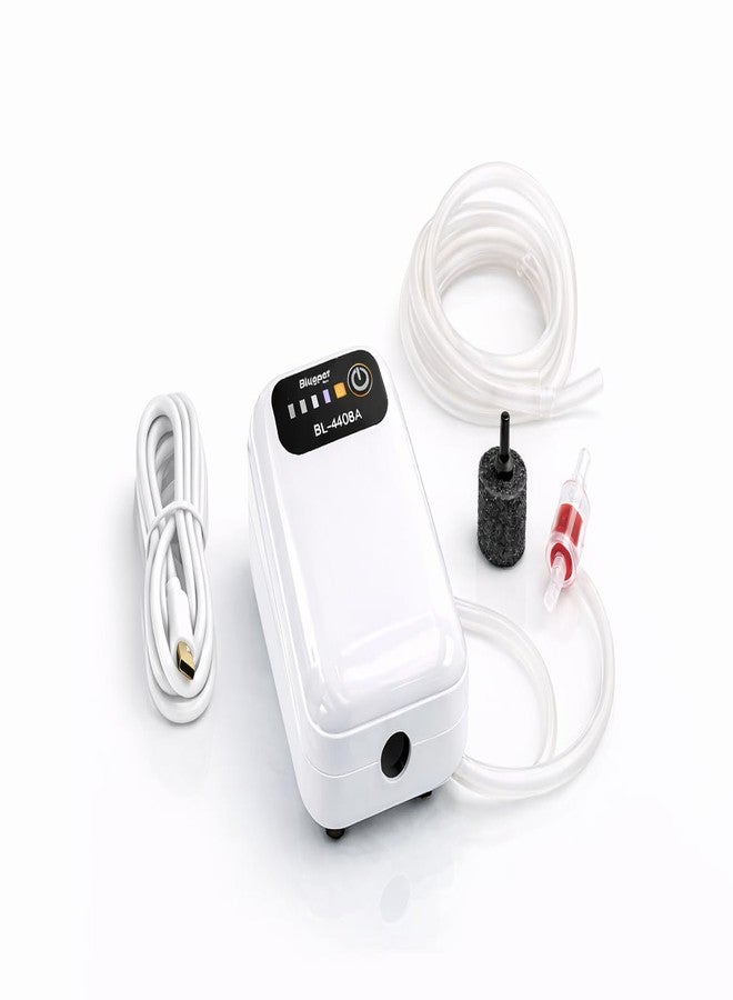rizopets BL-440B Aquarium Air Pump, White, with Air Stone and Tubing, USB Powered - Image 1