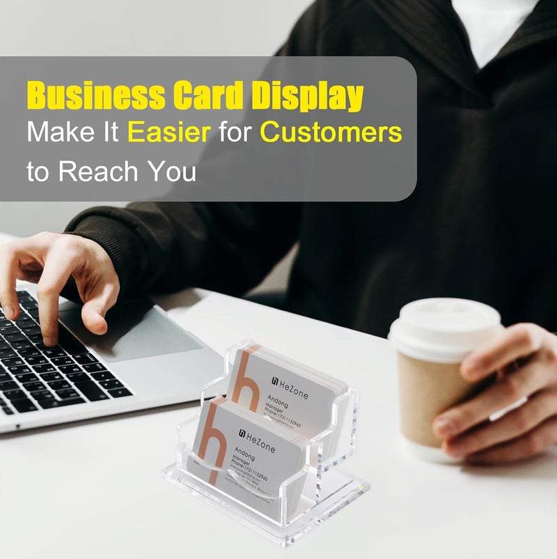 HeZone Business Card Holder for Desk 2 Tier 2 Slots, Clear Acrylic Business Card Display Stand for Women and Men, Organize 100 Cards-1 Pack (2 Slots-H) - Image 4