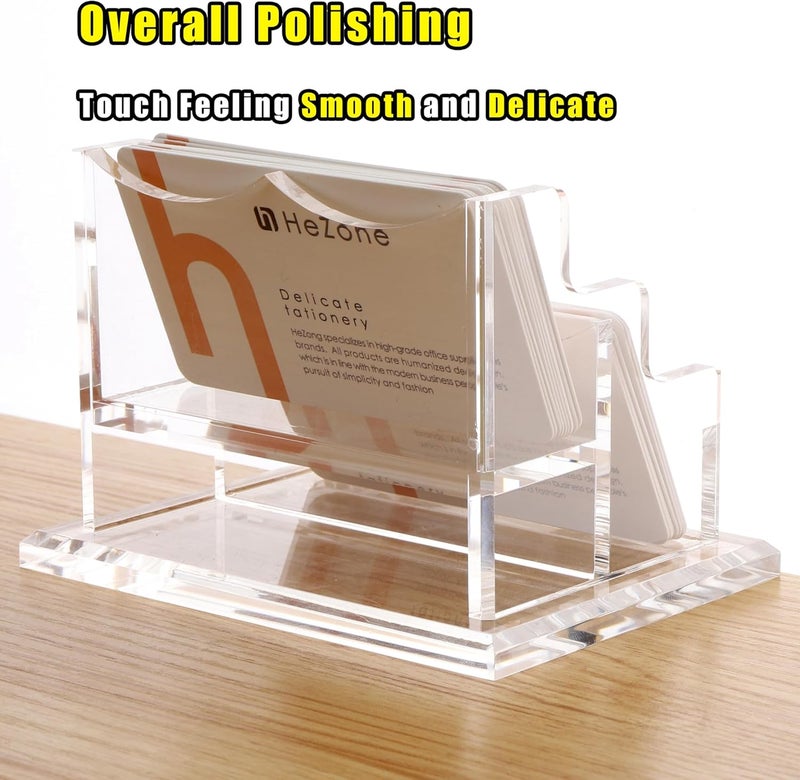 HeZone Business Card Holder for Desk 2 Tier 2 Slots, Clear Acrylic Business Card Display Stand for Women and Men, Organize 100 Cards-1 Pack (2 Slots-H) - Image 5