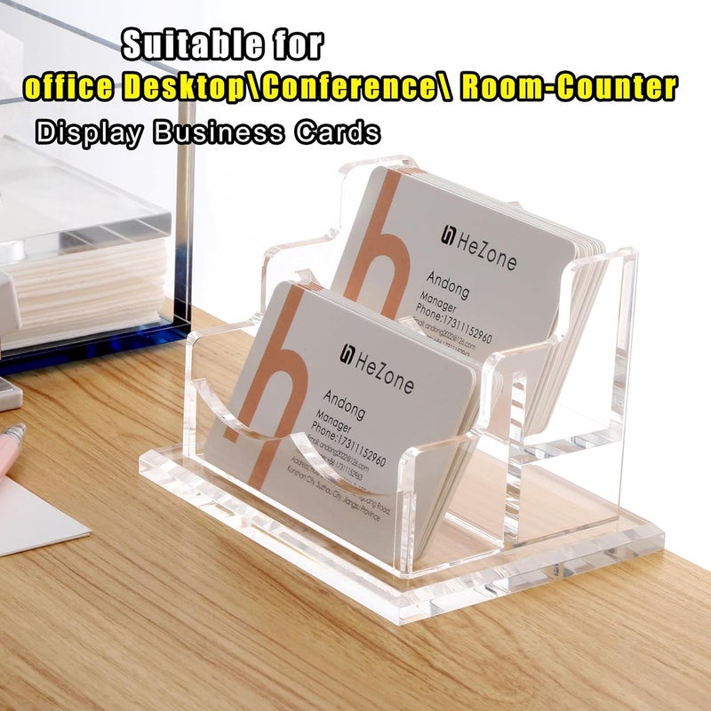 HeZone Business Card Holder for Desk 2 Tier 2 Slots, Clear Acrylic Business Card Display Stand for Women and Men, Organize 100 Cards-1 Pack (2 Slots-H) - Image 2