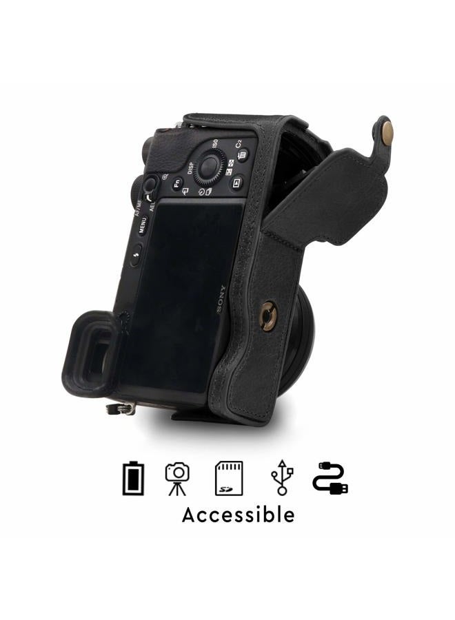 MegaGear MG1641 Ever Ready Genuine Leather Camera Half Case compatible with Sony Alpha A6100, A6400 - Black - Image 5