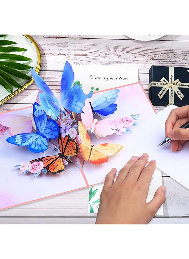 إيروريكس بطاقة تهنئة ثلاثية الأبعاد على شكل فراشة وزهرة منبثقة مع مغلف لأي مناسبة، بطاقة احتفال قابلة للطي مصنوعة يدويًا لأعياد الميلاد وعيد الأم والذكرى السنوية وعيد الحب - Image 2