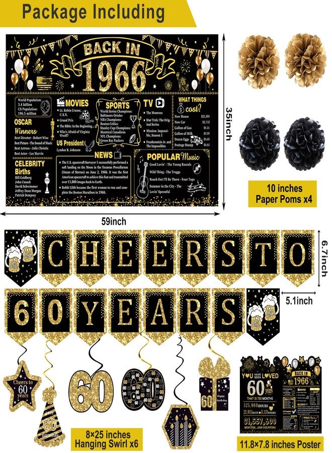 YeohJoy 60th Birthday Decorations for Men Women, 106 PCS Back in 1964 Decorations, Vintage 60th Birthday Party Tableware Set for men,Backdrops,Card, banner, paper Poms,Hanging Swirl, Tableware for 24 Guests - Image 4