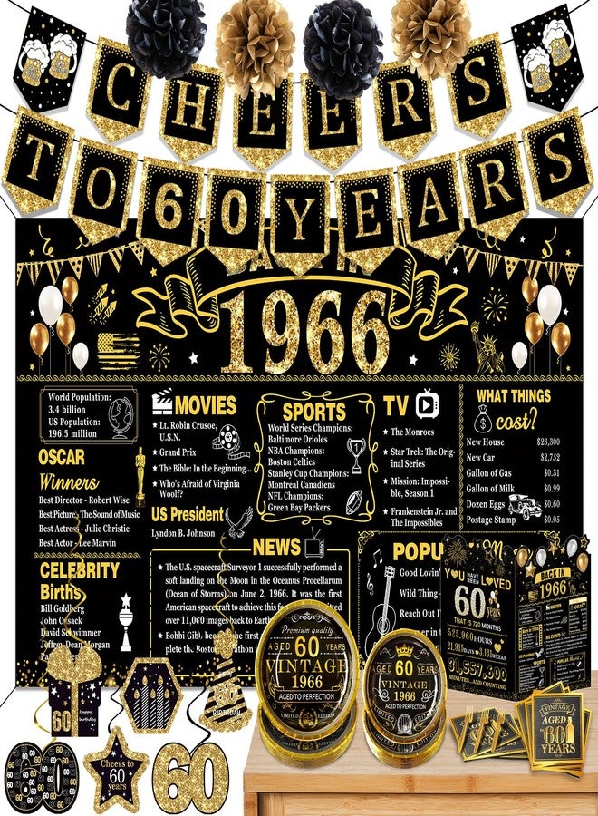 YeohJoy 60th Birthday Decorations for Men Women, 106 PCS Back in 1964 Decorations, Vintage 60th Birthday Party Tableware Set for men,Backdrops,Card, banner, paper Poms,Hanging Swirl, Tableware for 24 Guests - Image 1