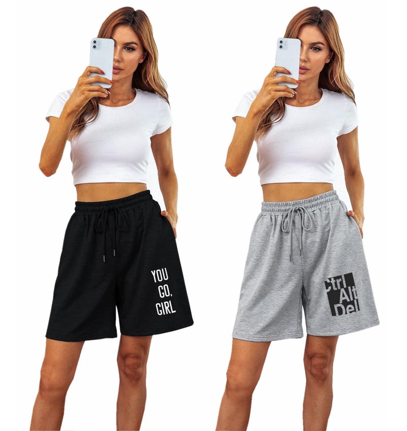 hotfits Women's Black & Grey Casual Summer Shorts Athletic Gym Shorts Relaxed Fit Running Jogger Shorts with Pockets Pack of 2 - Image 2