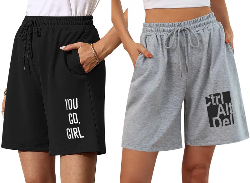 hotfits Women's Black & Grey Casual Summer Shorts Athletic Gym Shorts Relaxed Fit Running Jogger Shorts with Pockets Pack of 2 - Image 1