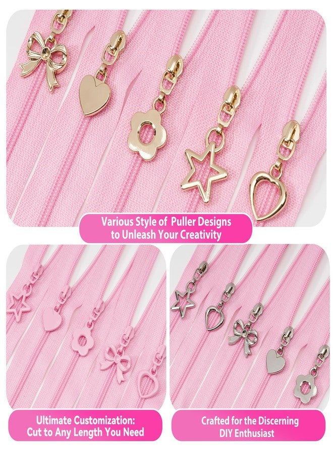 Mylbeter #3 Nylon Coil Zippers by The Yards Pink Bulk Zippers 10 Yards with 40PCS Sliders Continuous Zipper Tape for DIY Bag Clothing Sewing Crafts Gold Pull Sliver Slider Zipper for Bags and Purses - Image 3