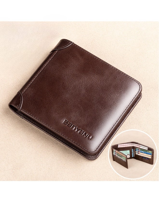 banyanu Wallet Men's Horizontal Genuine Leather Ultra-Thin New Style Wallet Cowhide Coffee - Image 1