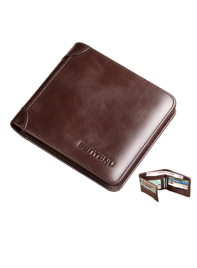 banyanu Wallet Men's Horizontal Genuine Leather Ultra-Thin New Style Wallet Cowhide Coffee - Image 2