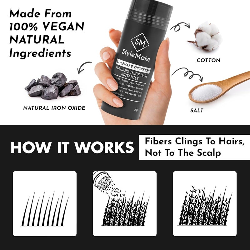 STYLEMAKE Thickener Hair Loss Concealer Transform Thin And Fine Hair With Hair Building Fibre Hair Building Fibers For Men And Women Black Completely Undetectable 28 Grams - Image 4