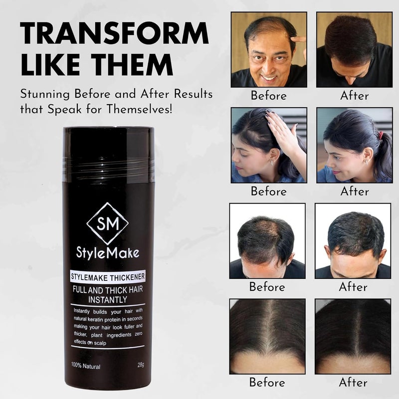 STYLEMAKE Thickener Hair Loss Concealer Transform Thin And Fine Hair With Hair Building Fibre Hair Building Fibers For Men And Women Black Completely Undetectable 28 Grams - Image 3