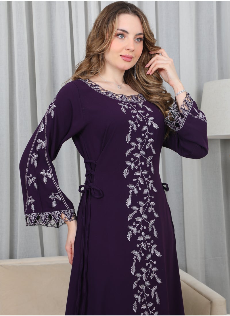 Bint Al Bilad Bint Al Bilad Women's Summer Long Luxury Jalabiya | Full-Length Kaftan Dress for Ramadan, Eid Ul Fitr, Wedding, Special Occasions | Embroidered Saudi Abaya | Modest Islamic Clothing  - Image 4