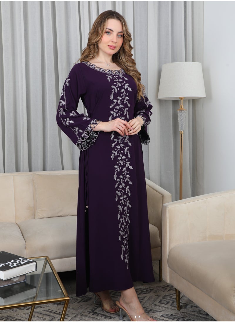 Bint Al Bilad Bint Al Bilad Women's Summer Long Luxury Jalabiya | Full-Length Kaftan Dress for Ramadan, Eid Ul Fitr, Wedding, Special Occasions | Embroidered Saudi Abaya | Modest Islamic Clothing  - Image 5