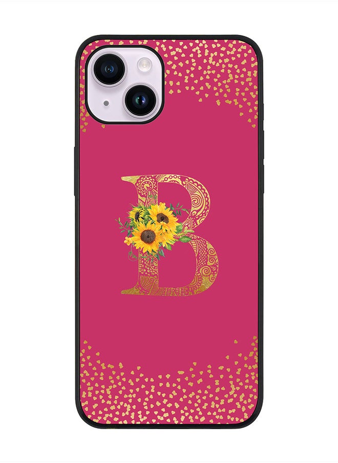 Stylizedd Rugged Black edge case for Apple iPhone 14 Plus, Soft Flexible Phone case Custom Monogram Initial Letter Mandala Floral Pattern Alphabet- B (Dark Pink Rose)  - Image 1