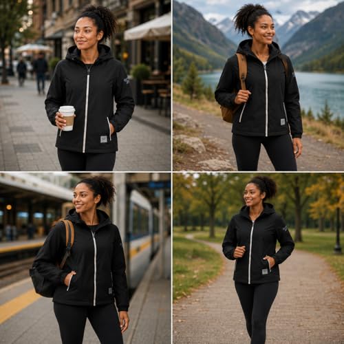 Reebok Womens Windbreaker Jacket - Lightweight Wind Water Resistant Insulated Zip Up Jackets for Women with Pockets & Hood, Size Large, Black - Image 3